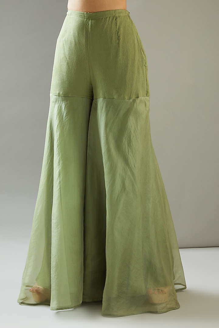 Sage Green Crepe Bridal Sharara Set by Ridhima Bhasin at Pernia's Pop Up Shop