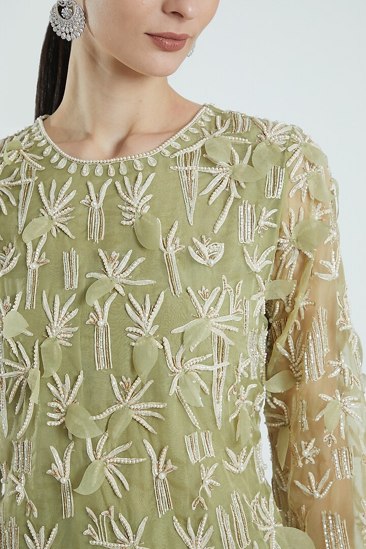 Sage Green Embroidered Kurta Set by Ridhima Bhasin at Pernia's Pop Up Shop