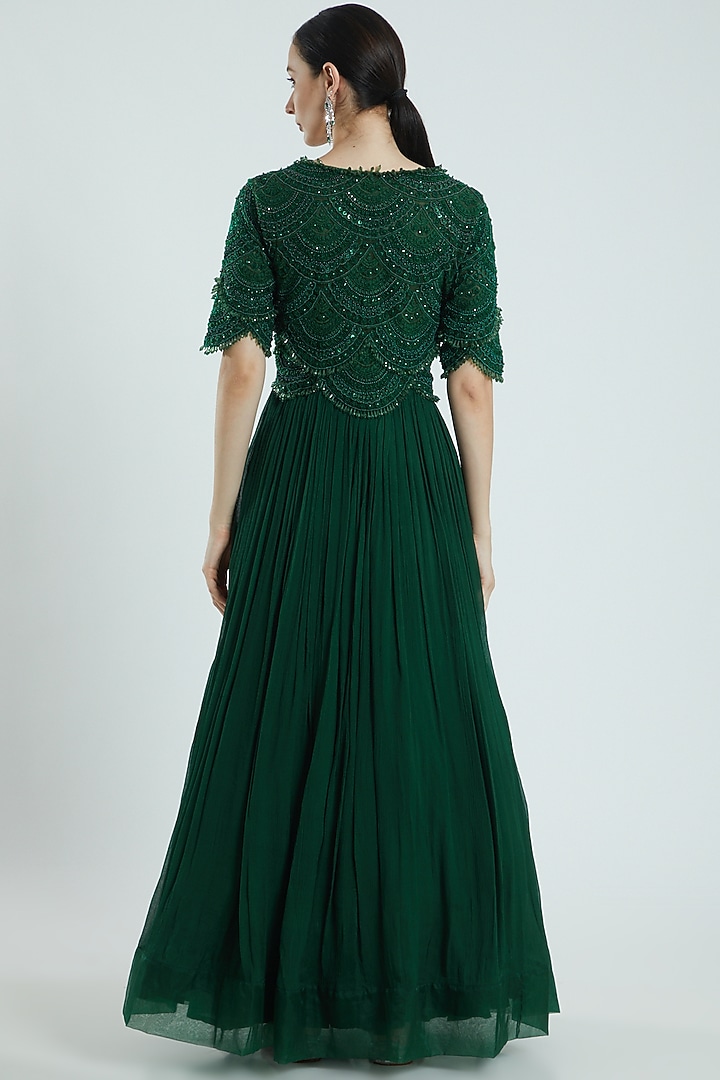 Emerald Green Embroidered Wedding Anarkali Set by Ridhima Bhasin at Pernia's Pop Up Shop