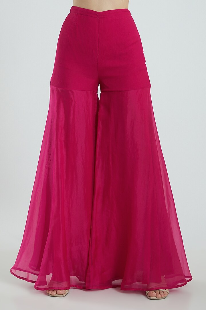 Fuchsia Organza Sharara Wedding Saree Set by Ridhima Bhasin at Pernia's Pop Up Shop