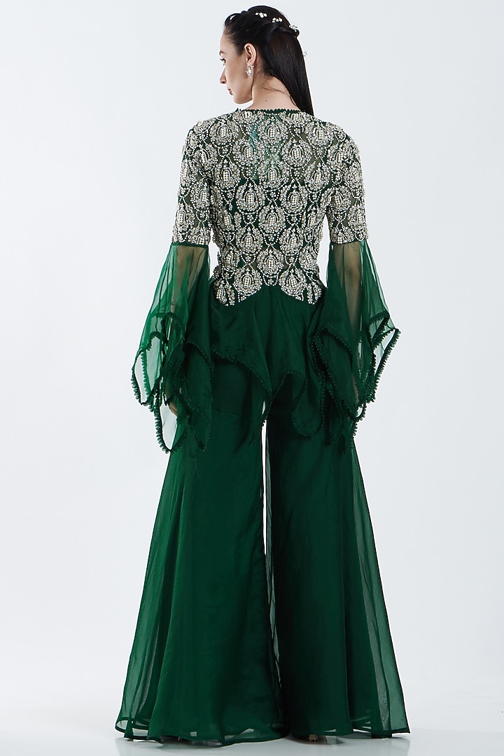 Emerald Green Embroidered Jacket Set by Ridhima Bhasin at Pernia's Pop Up Shop