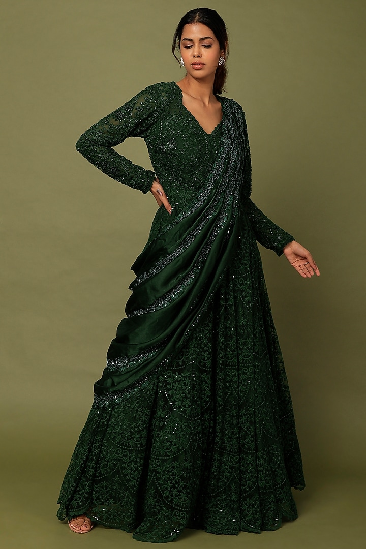 Green Embroidered Bridal Anarkali Set by Ridhima Bhasin at Pernia's Pop Up Shop
