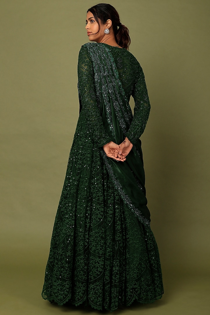 Green Embroidered Bridal Anarkali Set by Ridhima Bhasin at Pernia's Pop Up Shop
