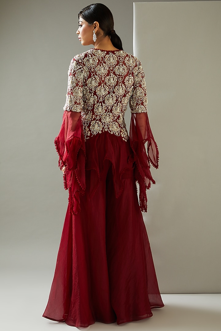 Red Organza Wedding Sharara Set by Ridhima Bhasin at Pernia's Pop Up Shop