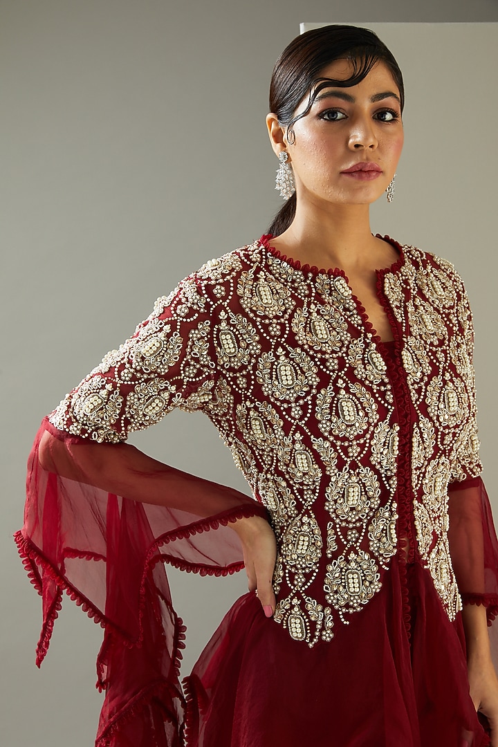 Red Organza Wedding Sharara Set by Ridhima Bhasin at Pernia's Pop Up Shop