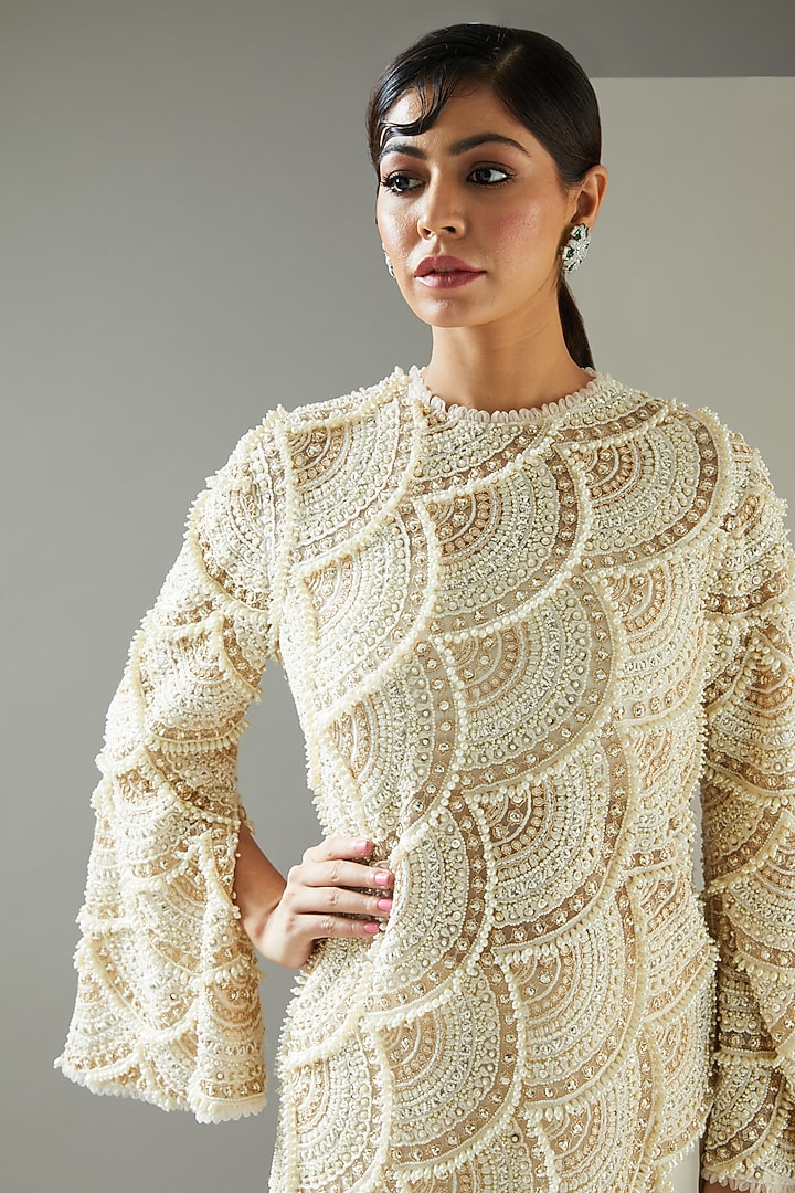 White Embroidered Kurta Set by Ridhima Bhasin at Pernia's Pop Up Shop