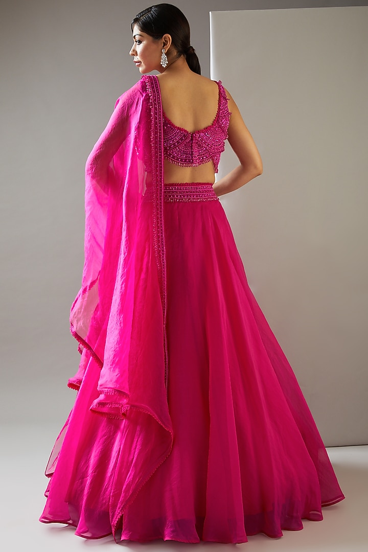 Fuchsia Hand Embroidered Wedding Lehenga Set by Ridhima Bhasin at Pernia's Pop Up Shop