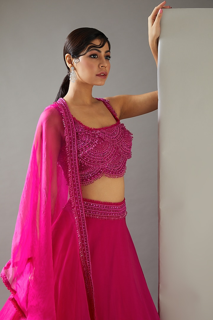Fuchsia Hand Embroidered Wedding Lehenga Set by Ridhima Bhasin at Pernia's Pop Up Shop