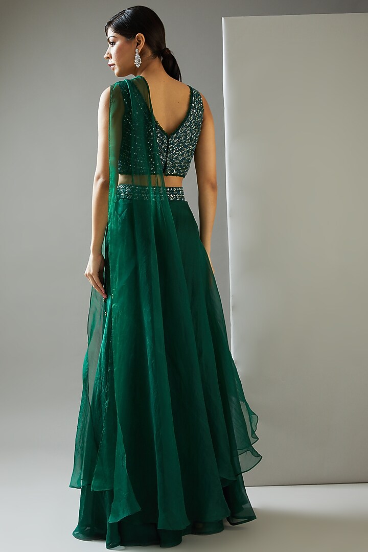 Emerald Green Georgette Wedding Sharara Set by Ridhima Bhasin at Pernia's Pop Up Shop