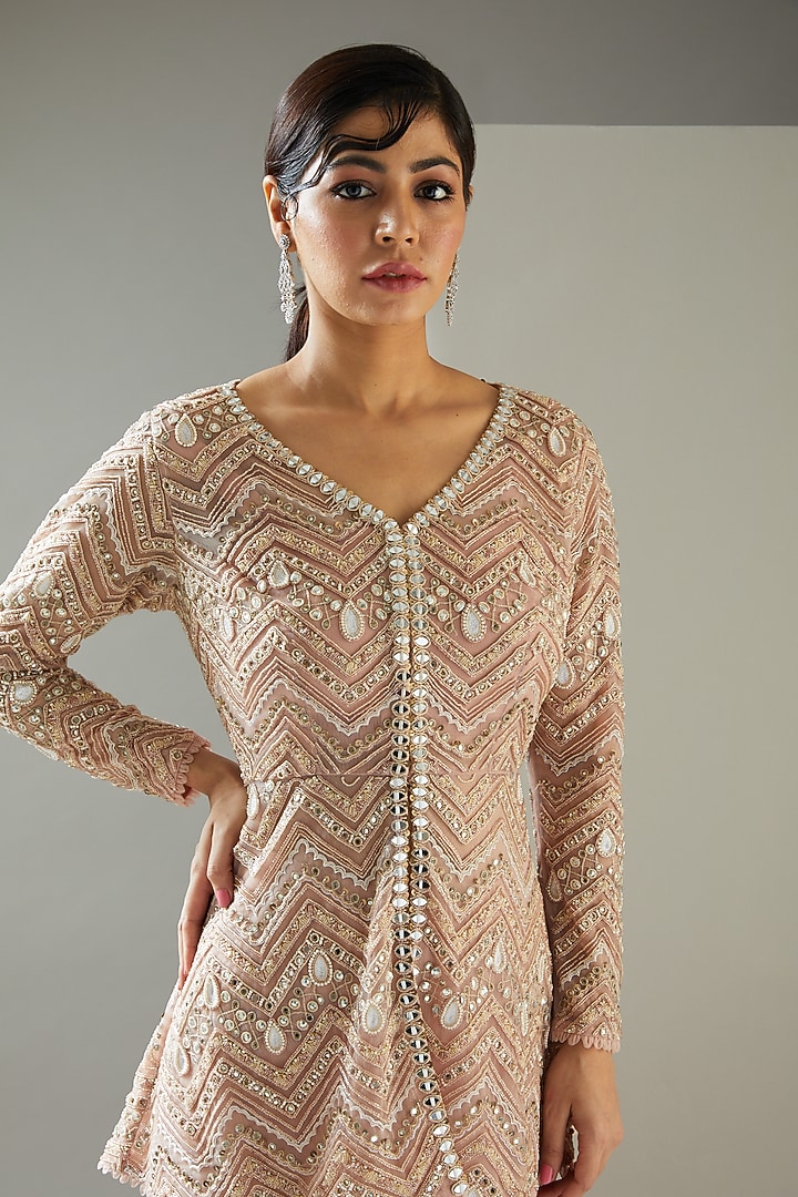 Blush Pink Embroidered Jacket Set by Ridhima Bhasin at Pernia's Pop Up Shop