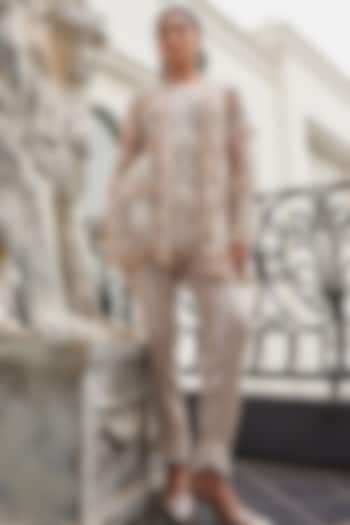 Ivory Net & Sequins Georgette Co-Ord Set by Ridhima Bhasin at Pernia's Pop Up Shop