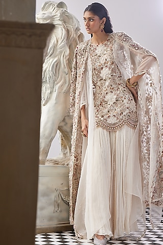 Ivory Chiffon Sharara Set by Ridhima Bhasin
