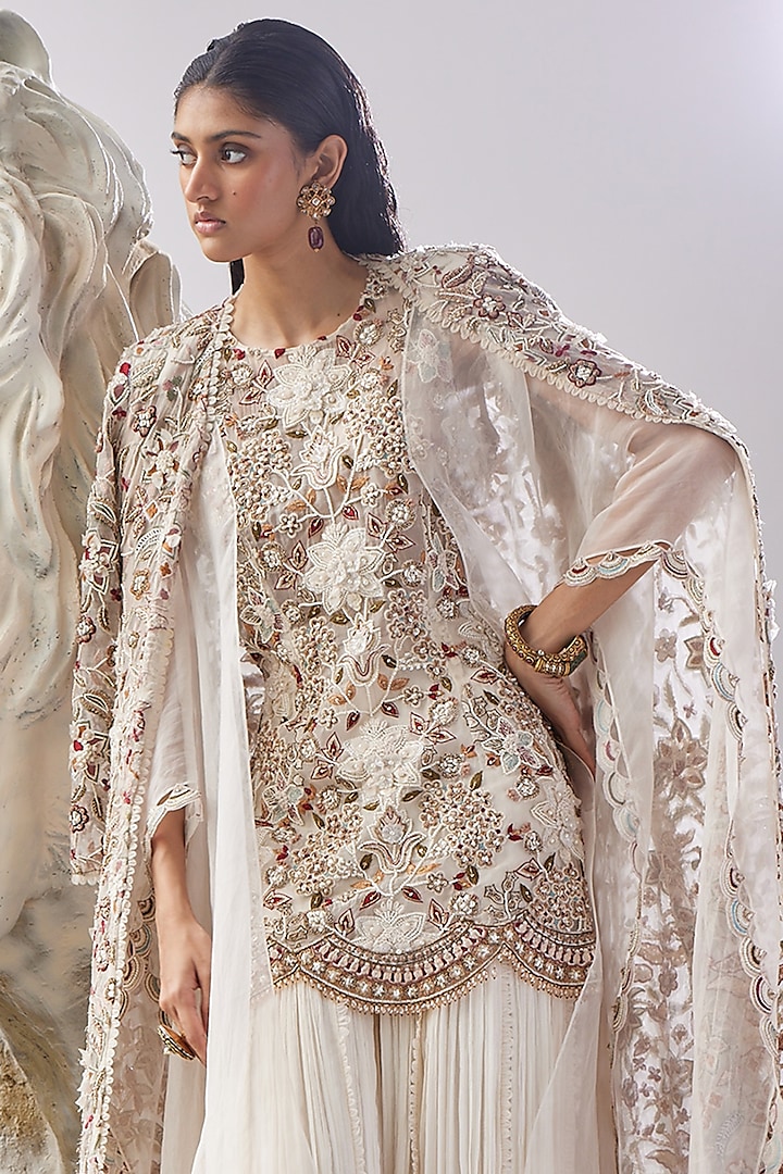 Ivory Chiffon Bridal Sharara Set by Ridhima Bhasin at Pernia's Pop Up Shop