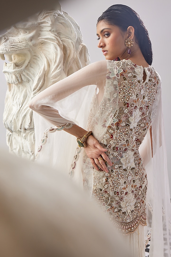 Ivory Chiffon Bridal Sharara Set by Ridhima Bhasin at Pernia's Pop Up Shop