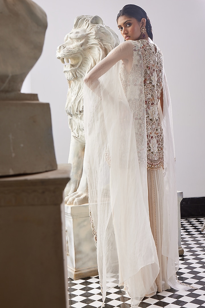 Ivory Chiffon Bridal Sharara Set by Ridhima Bhasin at Pernia's Pop Up Shop