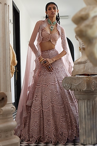 Pink Organza Embroidered Lehenga Set by Ridhima Bhasin