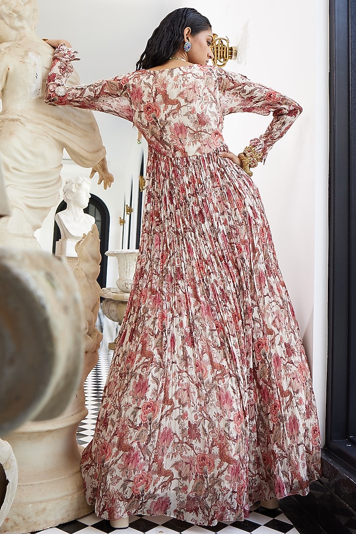 Ivory Chiffon Embroidered Wedding Anarkali Set by Ridhima Bhasin at Pernia's Pop Up Shop