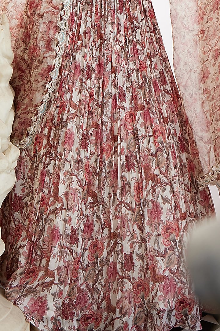 Ivory Chiffon Embroidered Wedding Anarkali Set by Ridhima Bhasin at Pernia's Pop Up Shop