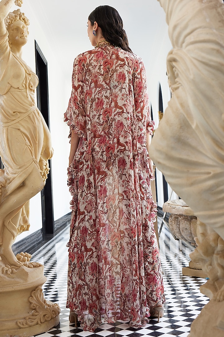 Ivory Chiffon Printed Cape Set by Ridhima Bhasin at Pernia's Pop Up Shop