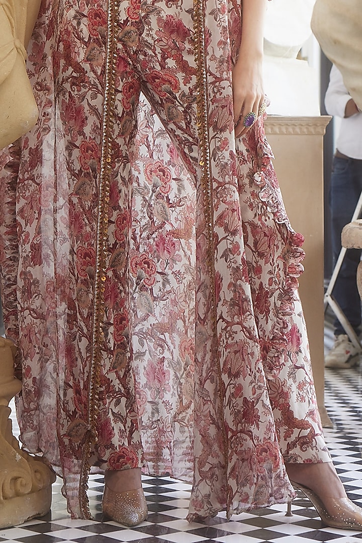 Ivory Chiffon Printed Cape Set by Ridhima Bhasin at Pernia's Pop Up Shop