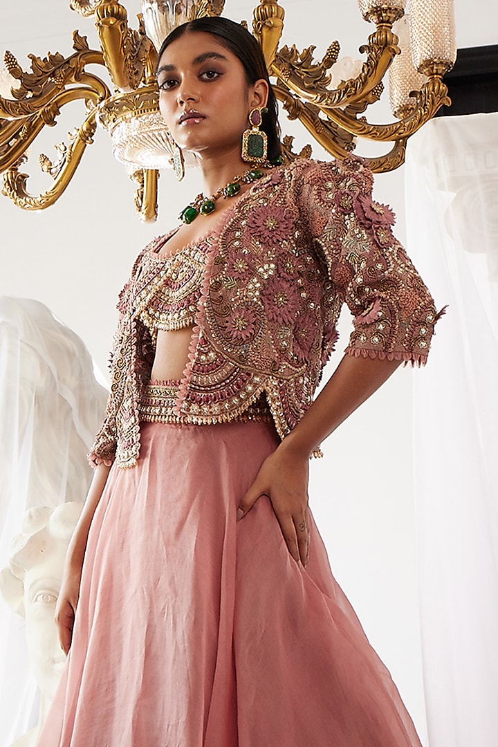 Pink Organza Jacket Wedding Lehenga Set by Ridhima Bhasin at Pernia's Pop Up Shop