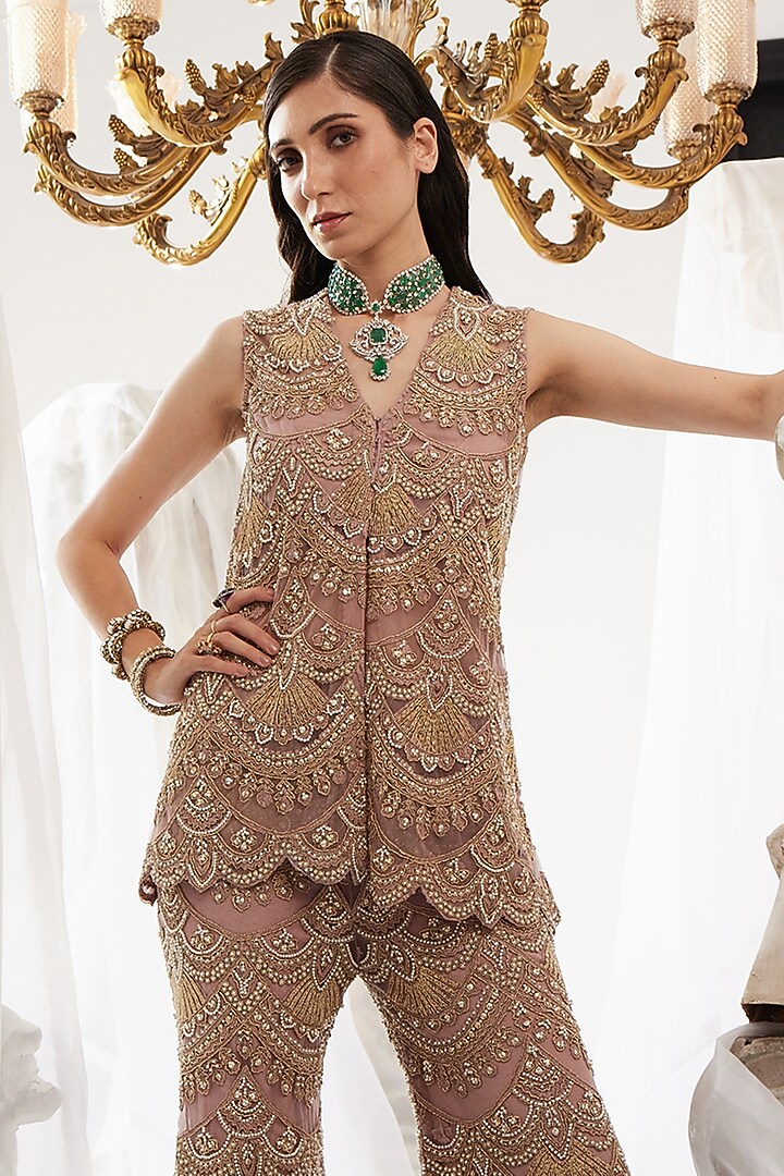 Lilac Organza Embroidered Gharara Set by Ridhima Bhasin at Pernia's Pop Up Shop
