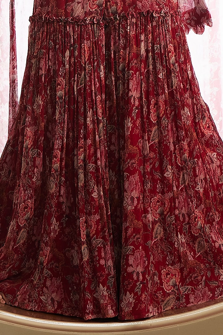 Red Organza & Crinkle Chiffon Printed Wedding Sharara Set by Ridhima Bhasin at Pernia's Pop Up Shop