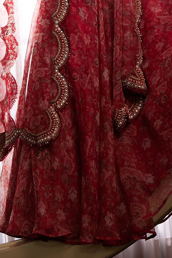 Red Organza Printed Wedding Lehenga Set by Ridhima Bhasin at Pernia's Pop Up Shop