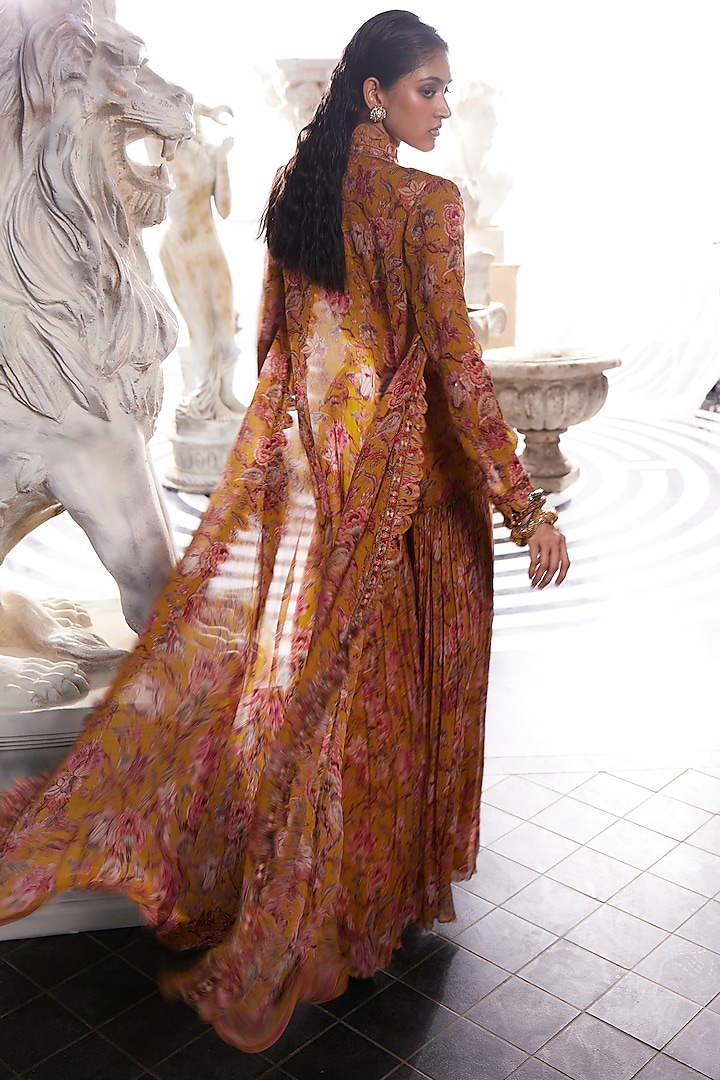 Yellow Organza & Crinkle Chiffon Printed Wedding Sharara Set by Ridhima Bhasin at Pernia's Pop Up Shop
