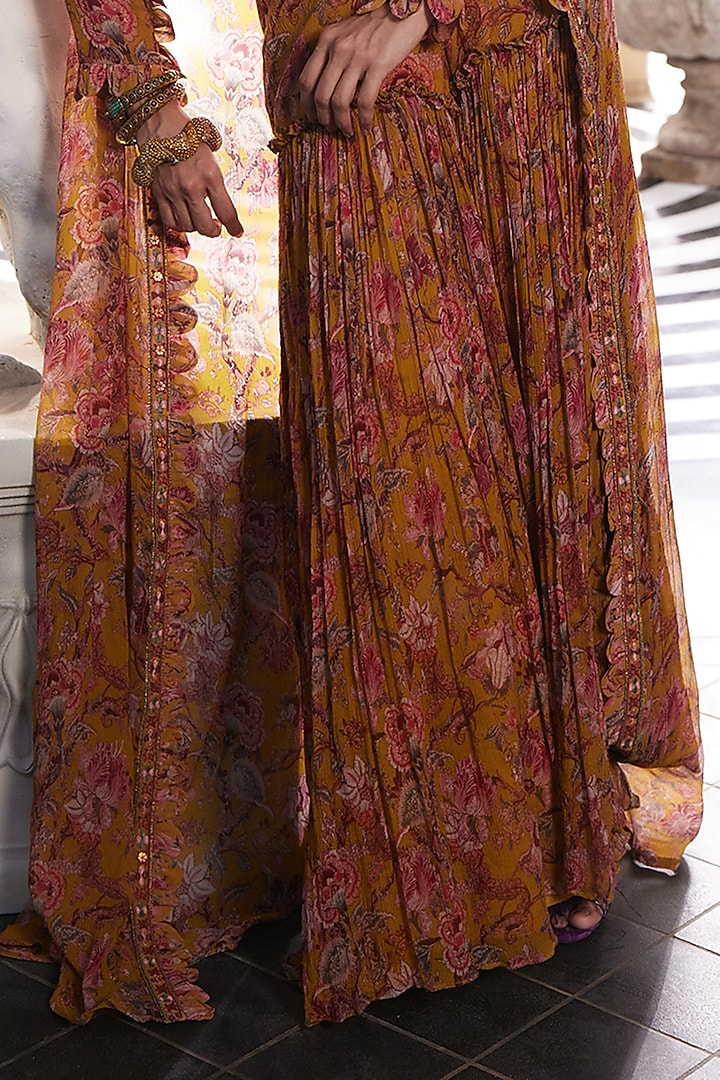 Yellow Organza & Crinkle Chiffon Printed Wedding Sharara Set by Ridhima Bhasin at Pernia's Pop Up Shop