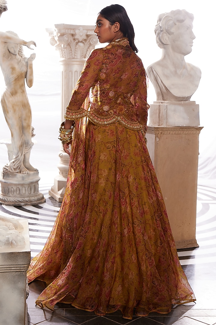 Yellow Organza Printed Wedding Lehenga Set by Ridhima Bhasin at Pernia's Pop Up Shop