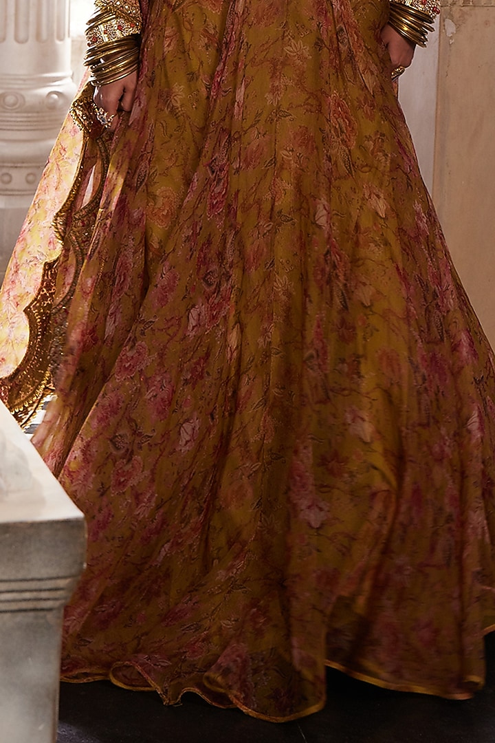 Yellow Organza Printed Wedding Lehenga Set by Ridhima Bhasin at Pernia's Pop Up Shop