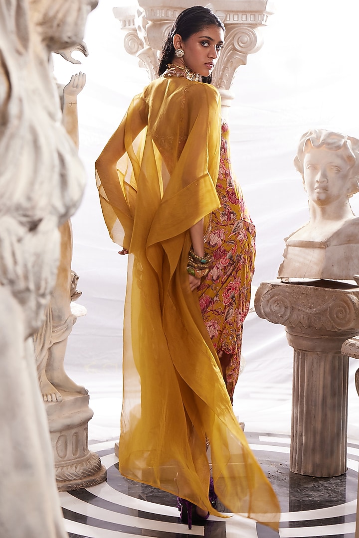 Yellow Rayon Printed Maxi Cocktail Dress by Ridhima Bhasin at Pernia's Pop Up Shop