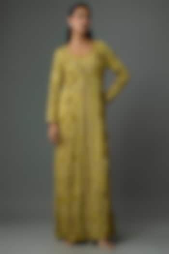 Mustard Yellow Organza & Crepe Jacket Set by Ridhima Bhasin at Pernia's Pop Up Shop