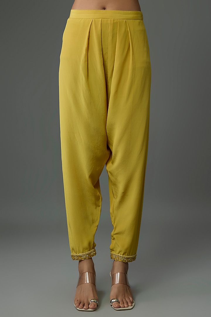 Mustard Yellow Organza & Crepe Jacket Set by Ridhima Bhasin at Pernia's Pop Up Shop