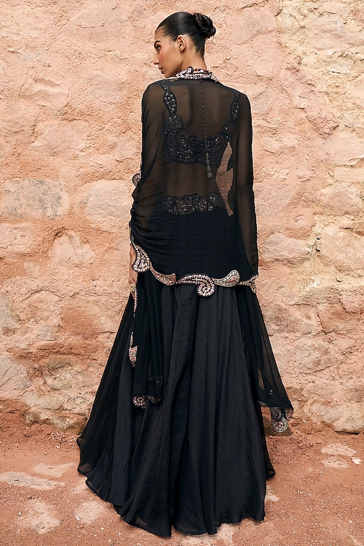 Black Organza Jacket Wedding Lehenga Set by Ridhima Bhasin at Pernia's Pop Up Shop