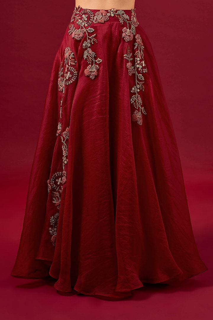 Red Organza Wedding Lehenga Set by Ridhima Bhasin at Pernia's Pop Up Shop