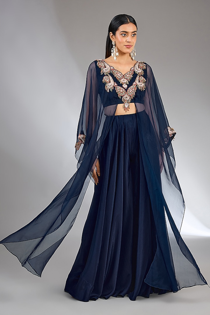 Blue Organza Embellished Co-Ord Set by Ridhima Bhasin at Pernia's Pop Up Shop