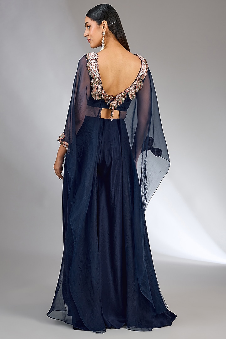Blue Organza Embellished Co-Ord Set by Ridhima Bhasin at Pernia's Pop Up Shop