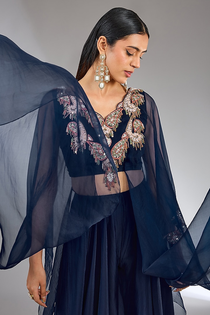 Blue Organza Embellished Co-Ord Set by Ridhima Bhasin at Pernia's Pop Up Shop