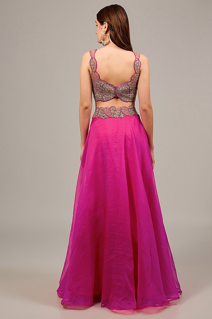 Pink Organza Embroidered Wedding Lehenga Set by Ridhima Bhasin at Pernia's Pop Up Shop