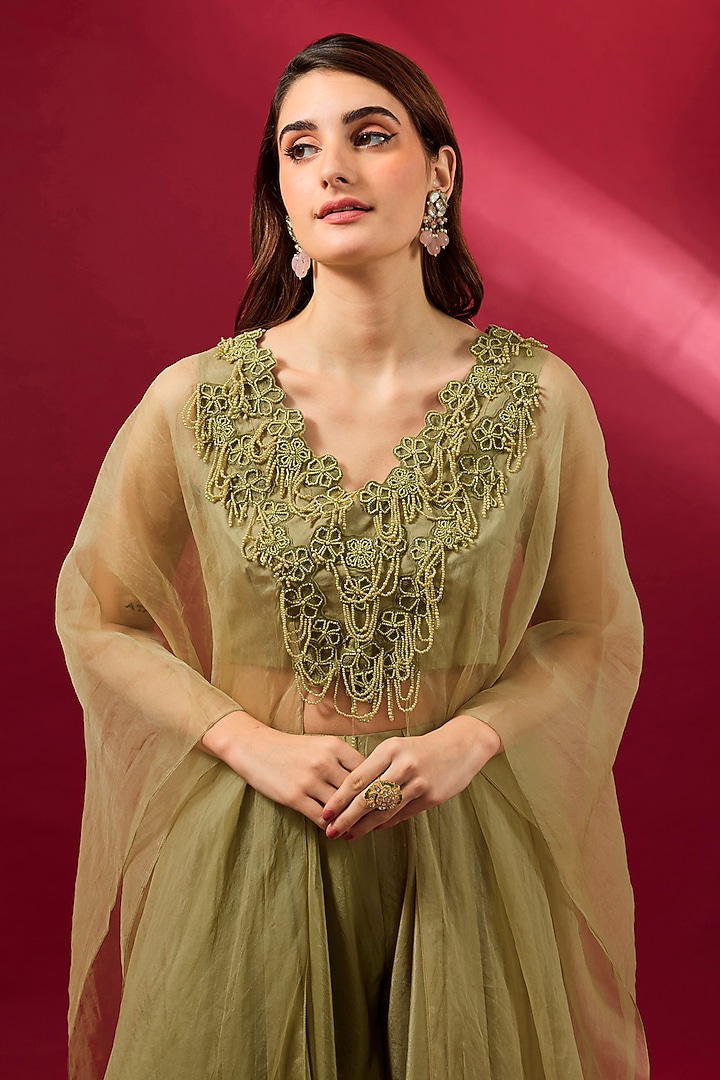 Mint Organza & Silk Kurta Set by Ridhima Bhasin at Pernia's Pop Up Shop