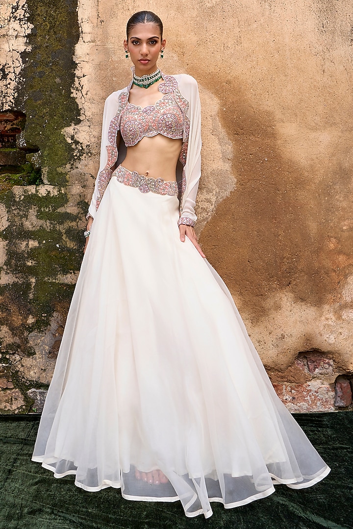 Ivory Organza Lehenga Set by Ridhima Bhasin