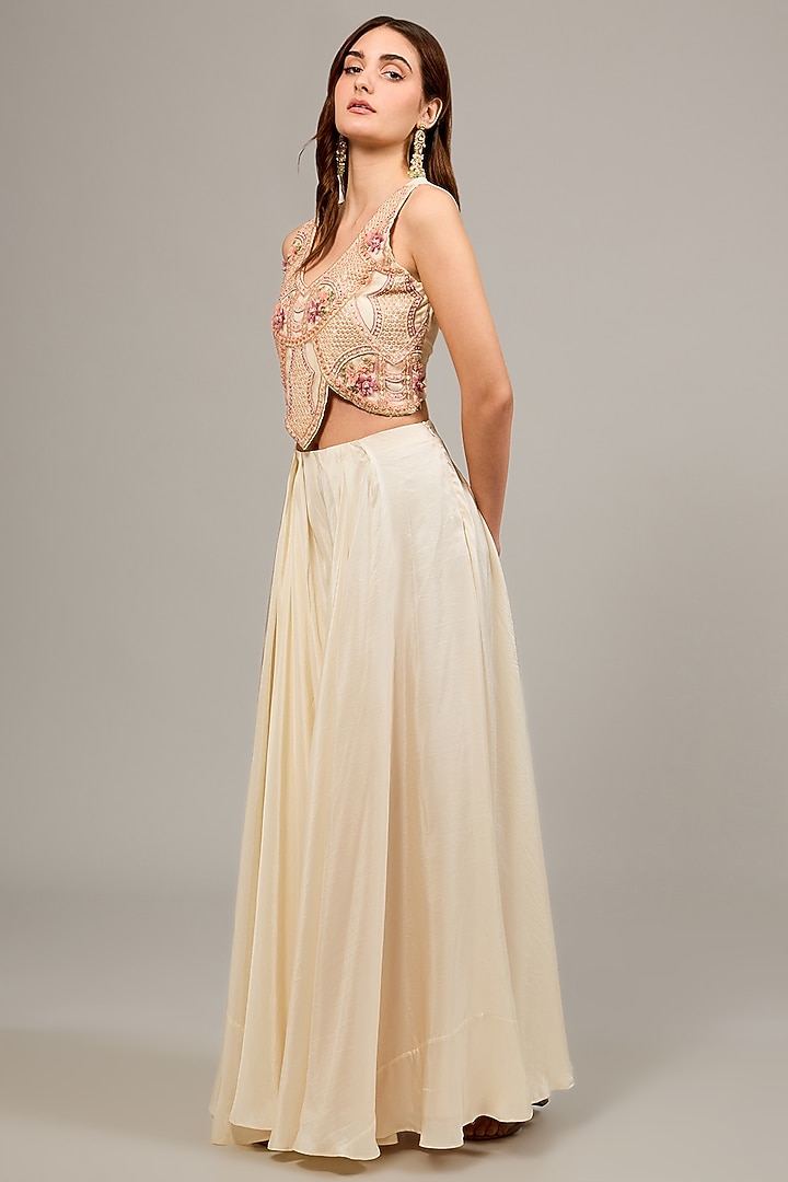 Ivory Organza Embroidered Jacket Set by Ridhima Bhasin at Pernia's Pop Up Shop