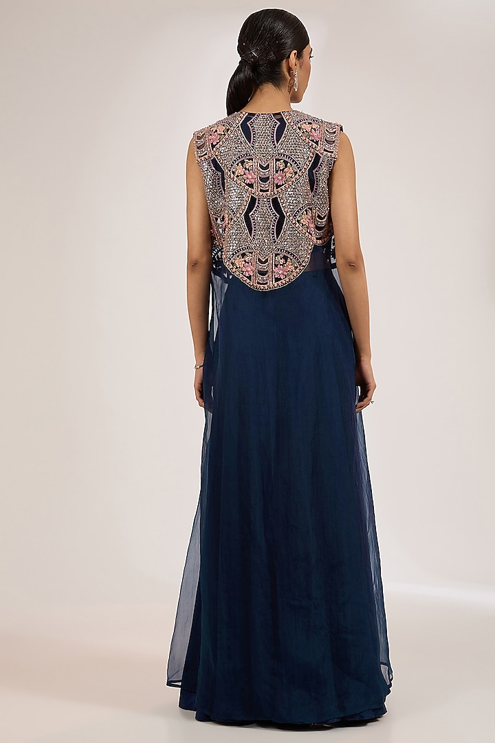 Blue Organza Embroidered Jacket Set by Ridhima Bhasin at Pernia's Pop Up Shop