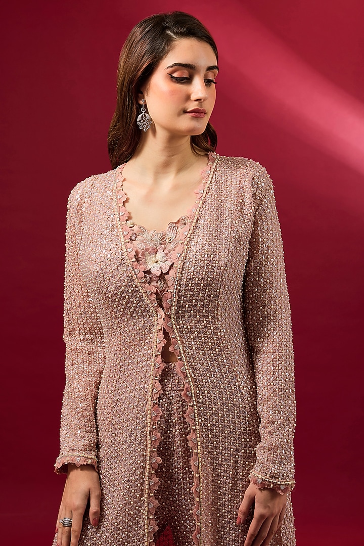Blush Pink Organza Jacket Set by Ridhima Bhasin at Pernia's Pop Up Shop