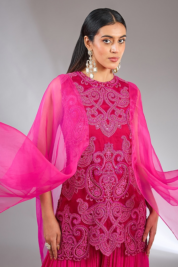 Pink Organza Bridal Sharara Set by Ridhima Bhasin at Pernia's Pop Up Shop