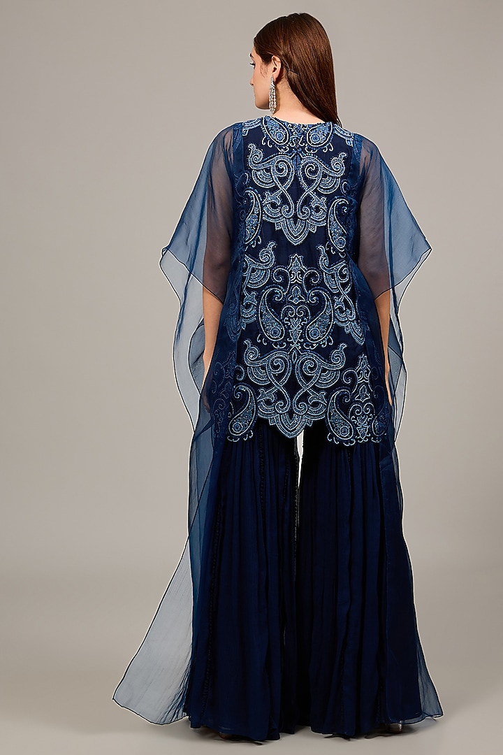Blue Chiffon Bridal Sharara Set by Ridhima Bhasin at Pernia's Pop Up Shop