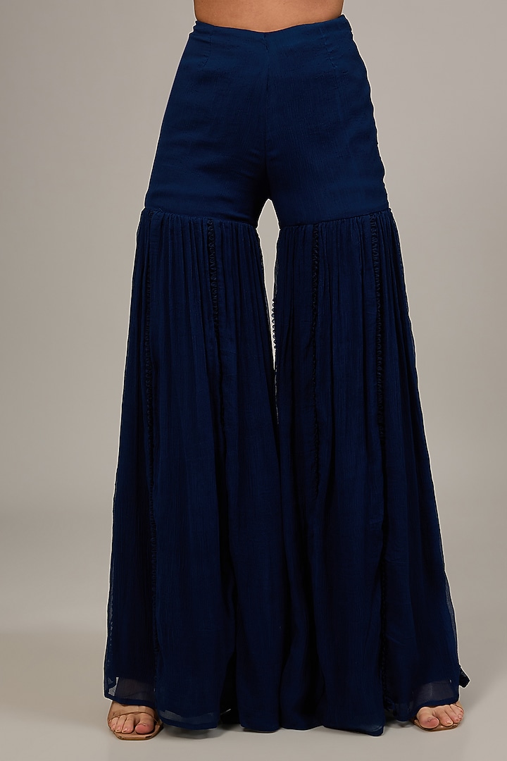 Blue Chiffon Bridal Sharara Set by Ridhima Bhasin at Pernia's Pop Up Shop