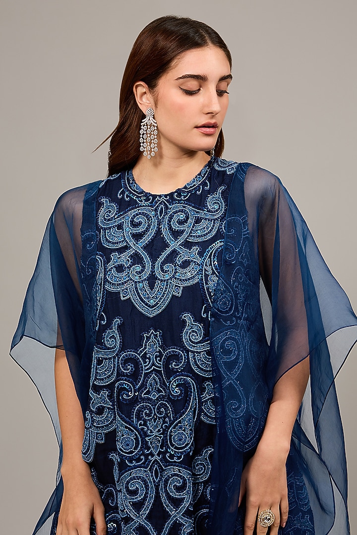 Blue Chiffon Bridal Sharara Set by Ridhima Bhasin at Pernia's Pop Up Shop